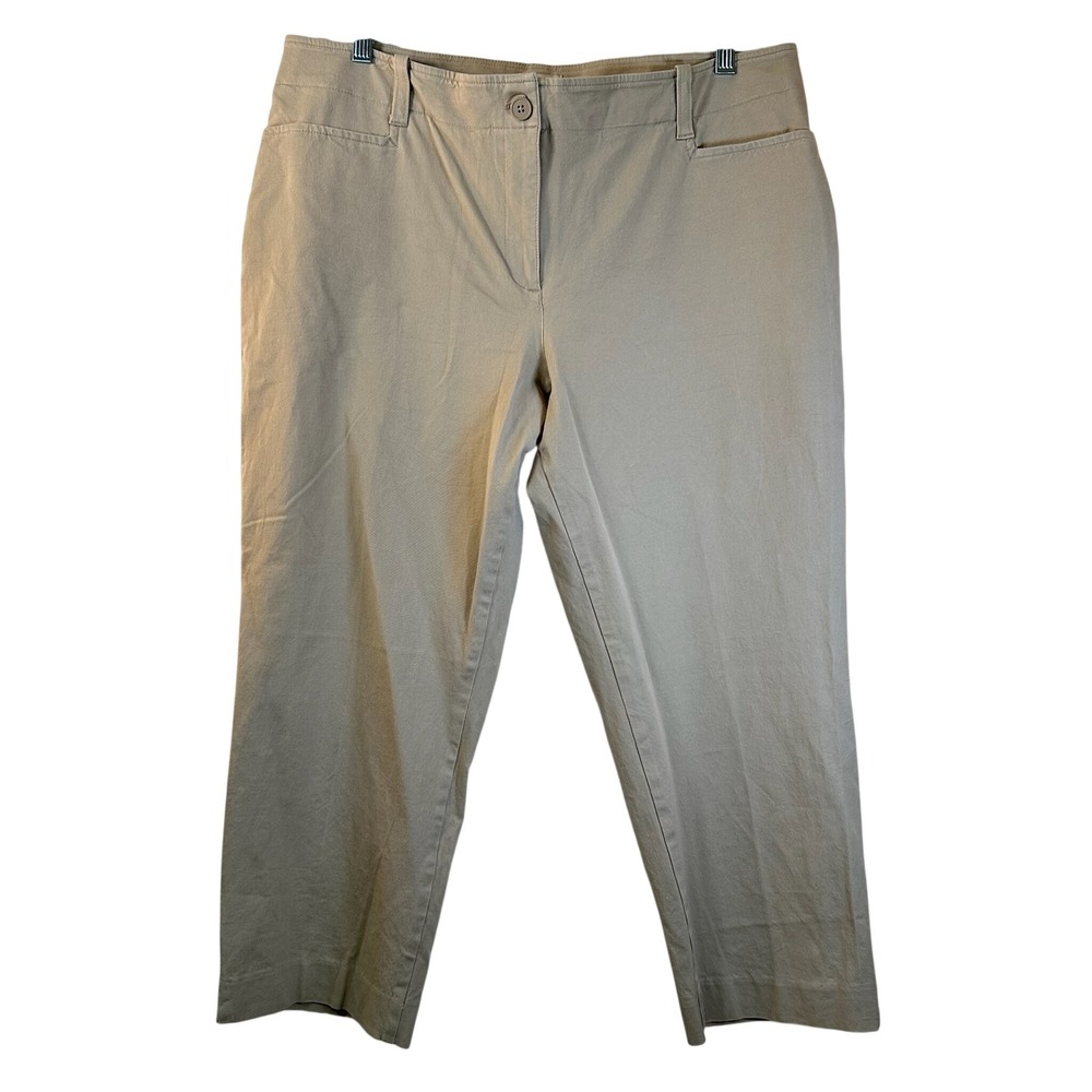 Talbots Signature Khaki Beige Cropped Stretch Pants Size 16 Straight Leg Cotton